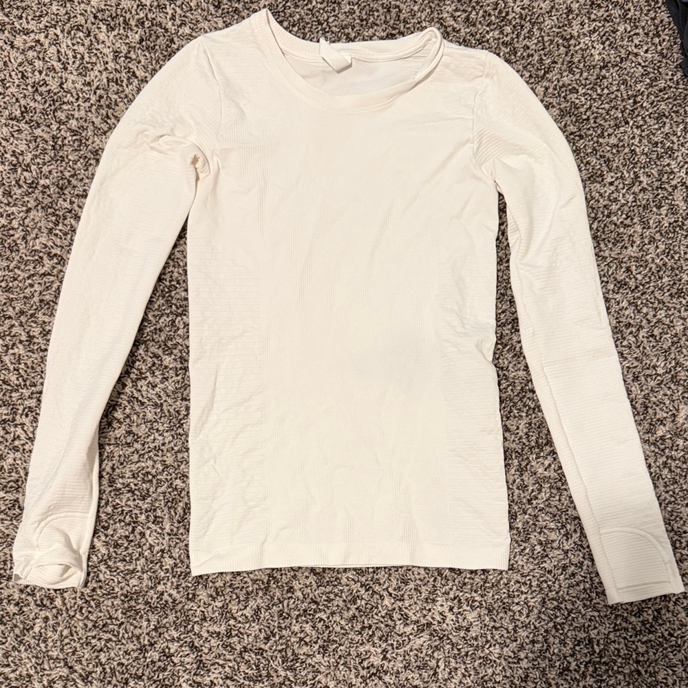Athleta White Ribbed Long Sleeve Top